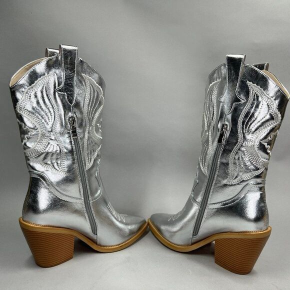 ISNOM Cowgirl Women's Size 8.5 Embroidered‎ Pointed Toe Cowboy Boots - Picture 7 of 11